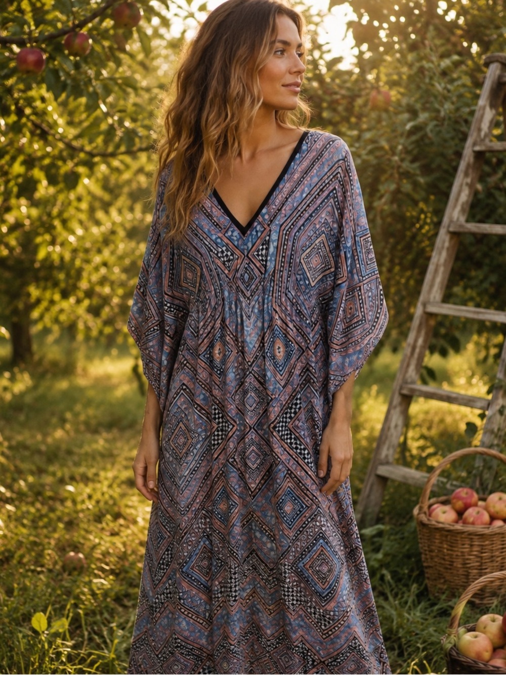 Speed Control Black Blue Colorful Geometric Boho Beach Lined Maxi Kafton Dress